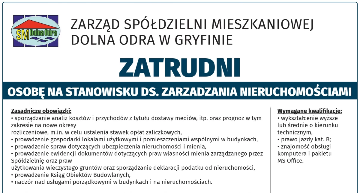 Nieruchomości Spółdzielnie, Atrakcyjna oferta pracy Gryfinie - zdjęcie, fotografia
