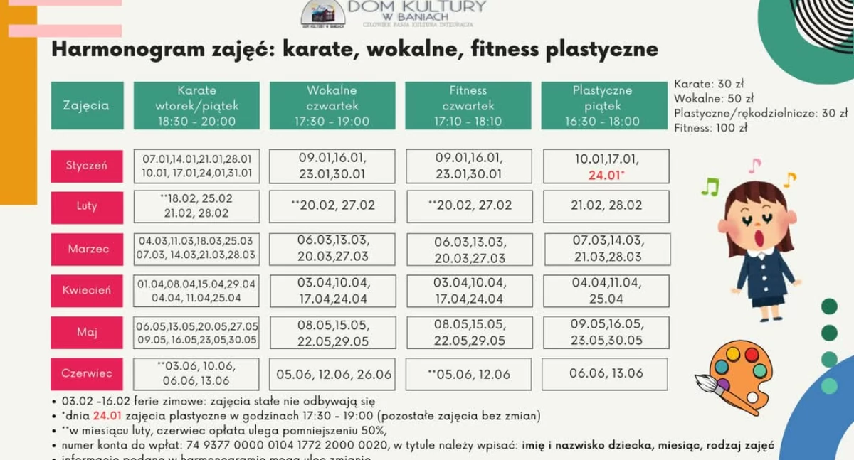 Szkoły i przedszkola, Kultury Baniach zaprasza zajęcia - zdjęcie, fotografia