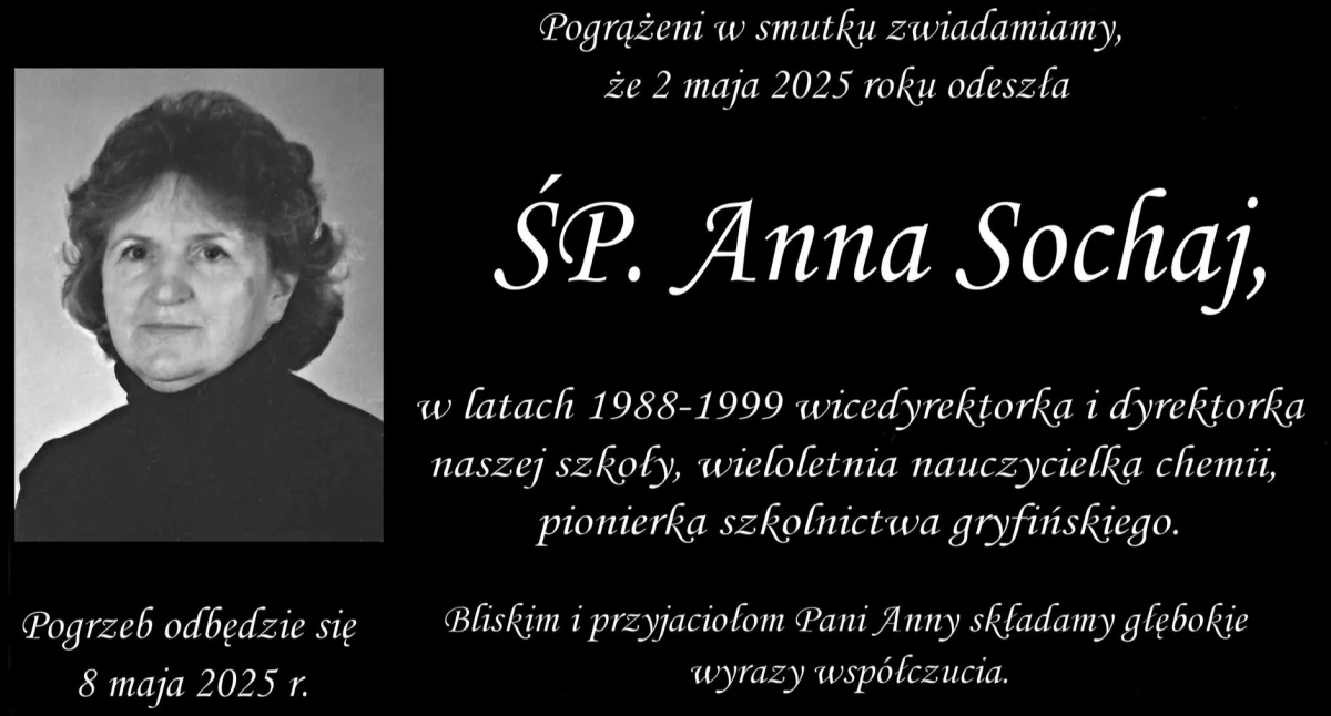 Odeszli, Zmarła Sochaj Była dyrektorka gryfińskiej szkoły - zdjęcie, fotografia