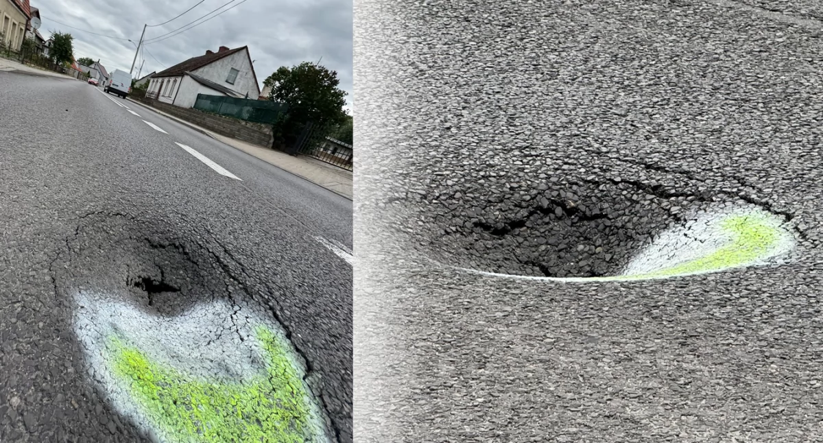 Transport i komunikacja, Uważajcie! Ogromna dziura Daleszewie - zdjęcie, fotografia