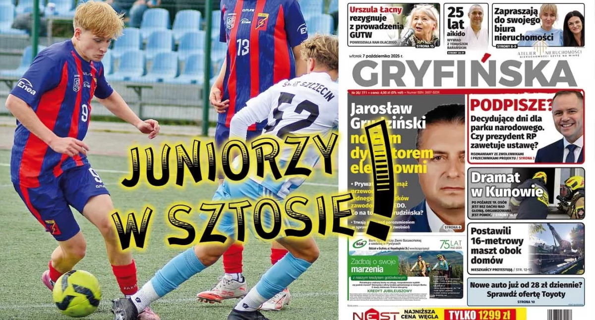 Gazeta Gryfińska, Juniorzy starsi Energetyka Gryfino liderem najwyższej wojewódzkiej lidze! - zdjęcie, fotografia
