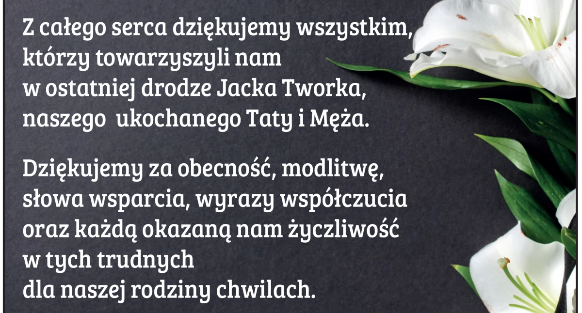 Odeszli, Podziękowania udział uroczystości pogrzebowej - zdjęcie, fotografia