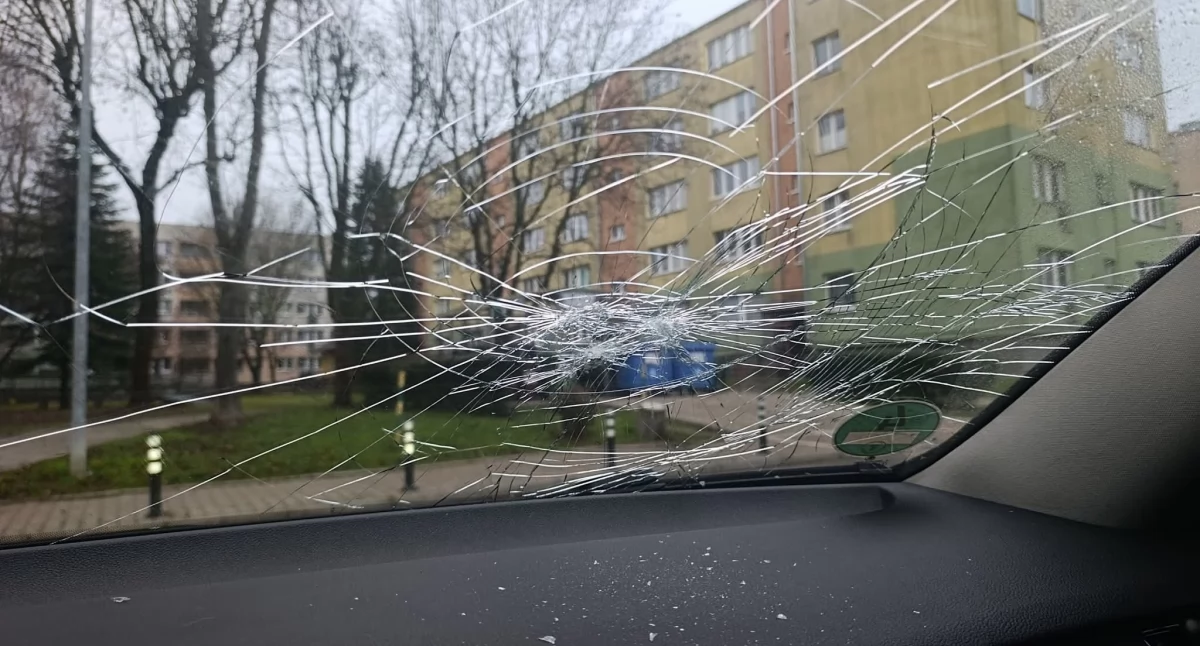 Interwencje, Bałtyckiej ktoś wybił przednią szybę samochodzie [ZDJĘCIA] - zdjęcie, fotografia