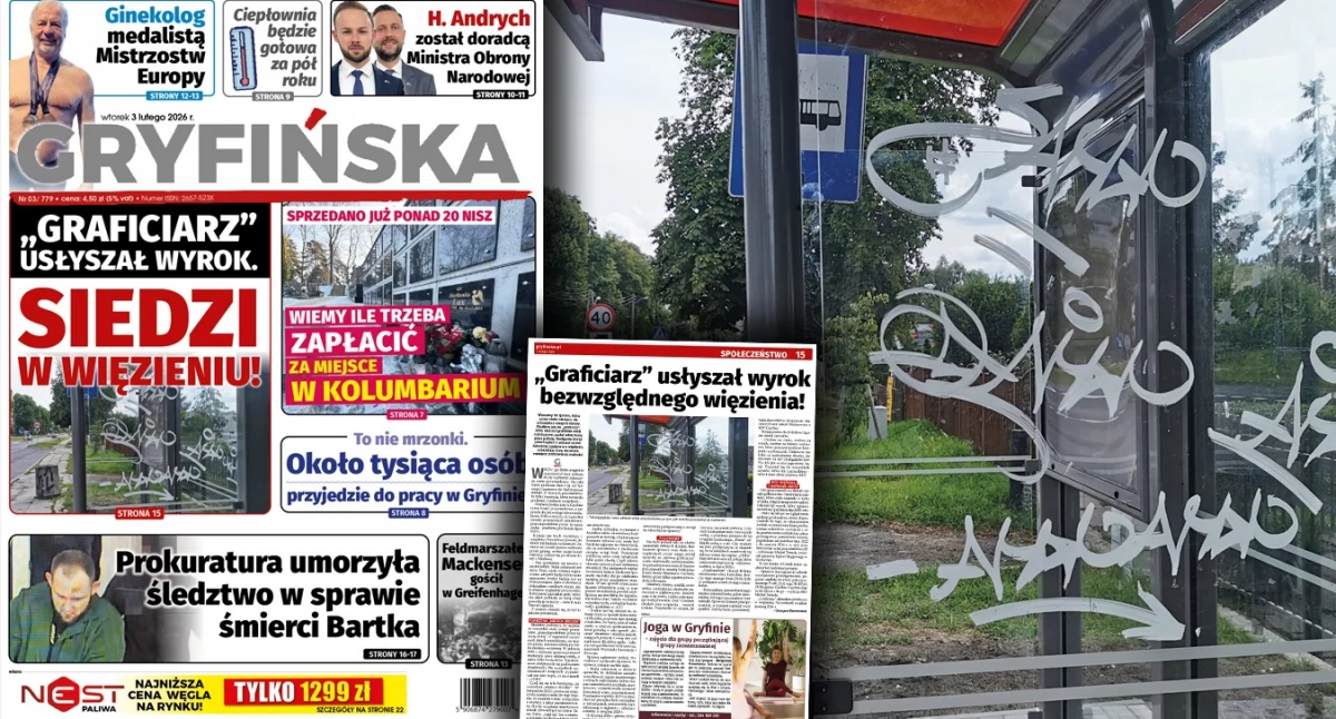 Gazeta Gryfińska, Graficiarz który niszczył wiaty budynki usłyszał wyrok bezwzględnego więzienia! - zdjęcie, fotografia