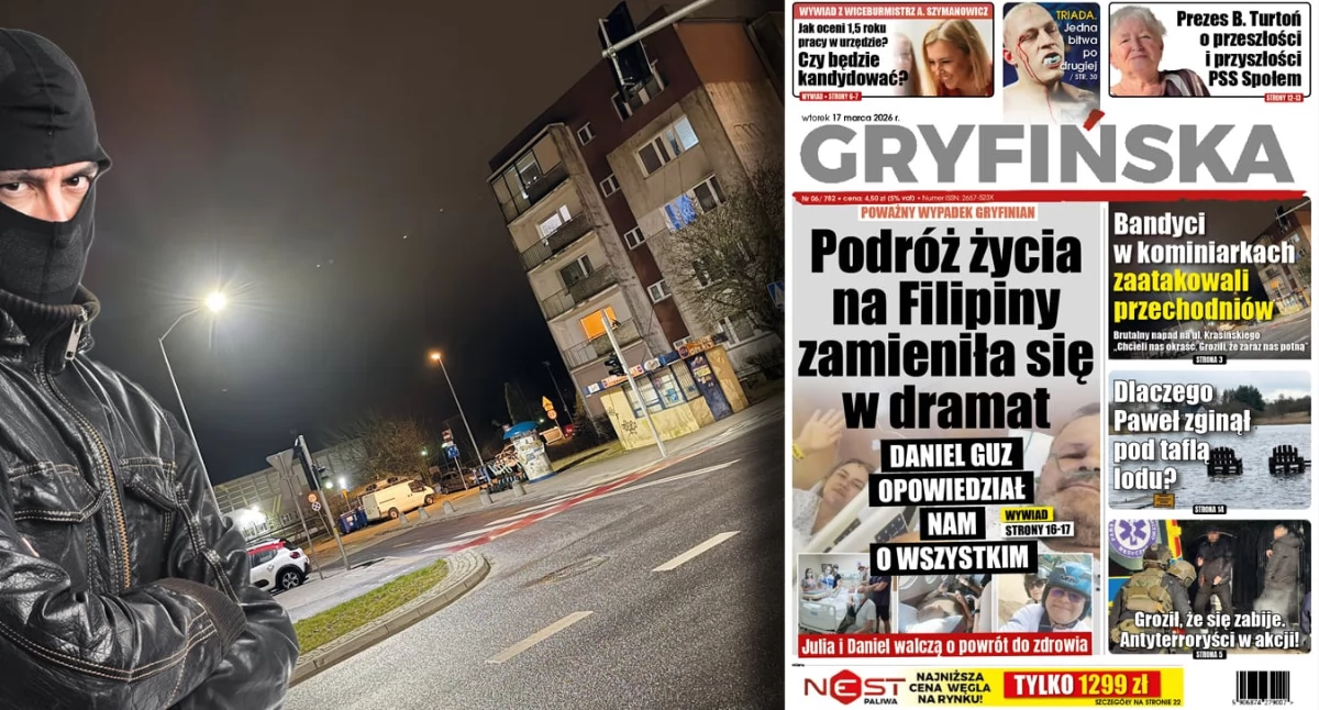 Gazeta Gryfińska, Kolejny brutalny Gryfinie Bandyci kominiarkach zaatakowali przechodniów - zdjęcie, fotografia