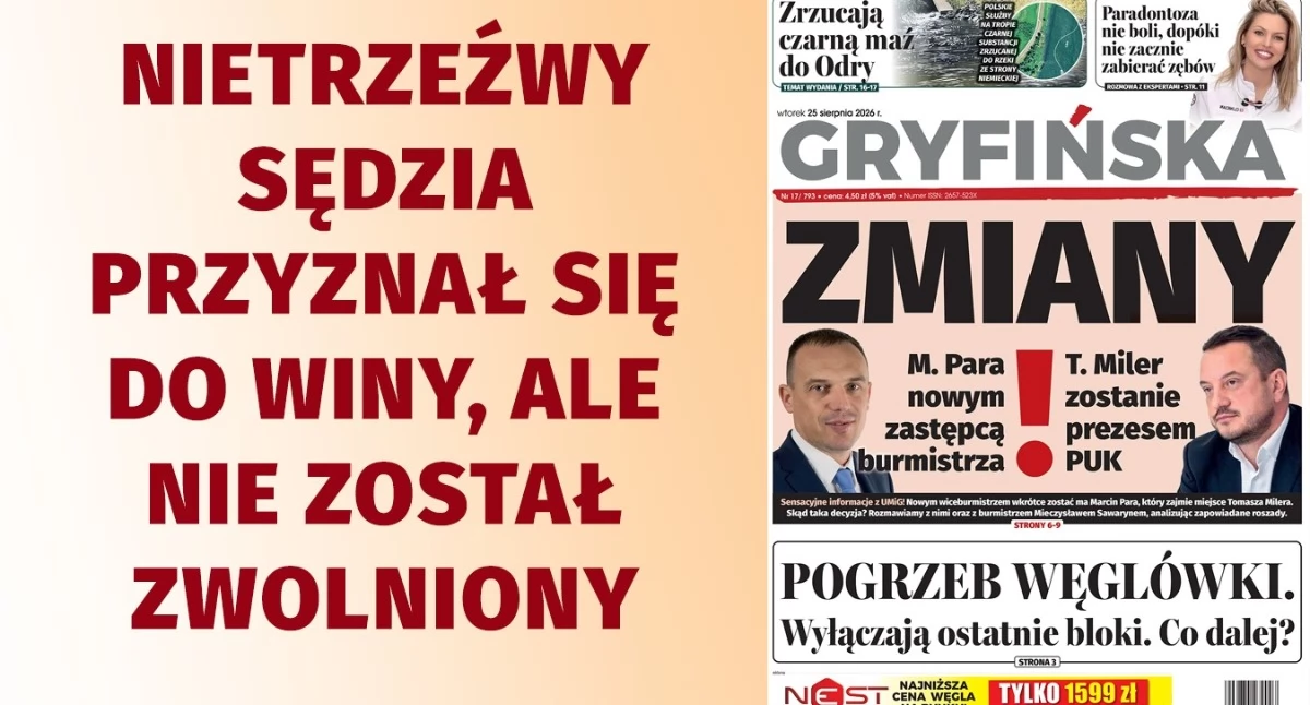Gazeta Gryfińska, Nietrzeźwy sędzia przyznał został zwolniony - zdjęcie, fotografia