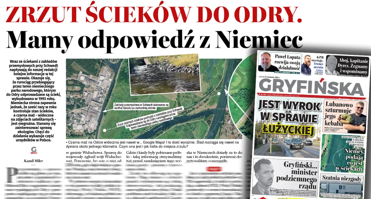 Gazeta Gryfińska, Zrzut ścieków odpowiedź Niemiec Wiemy czego pochodzi - zdjęcie, fotografia