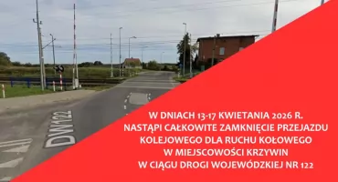 Nastąpi zamknięcie przejazdu kolejowego w Krzywinie 